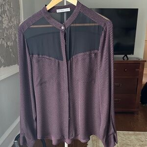 Chelsea Flower Silk Black and Purple Chevron Top